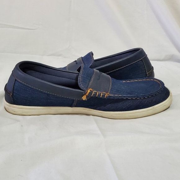 LEVI'S men's comfort Penny loafer slip on shoes SIZE 12 denim blue leather tan - Picture 10 of 12